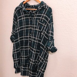 Blue Flannel High/Low Shirt-Dress